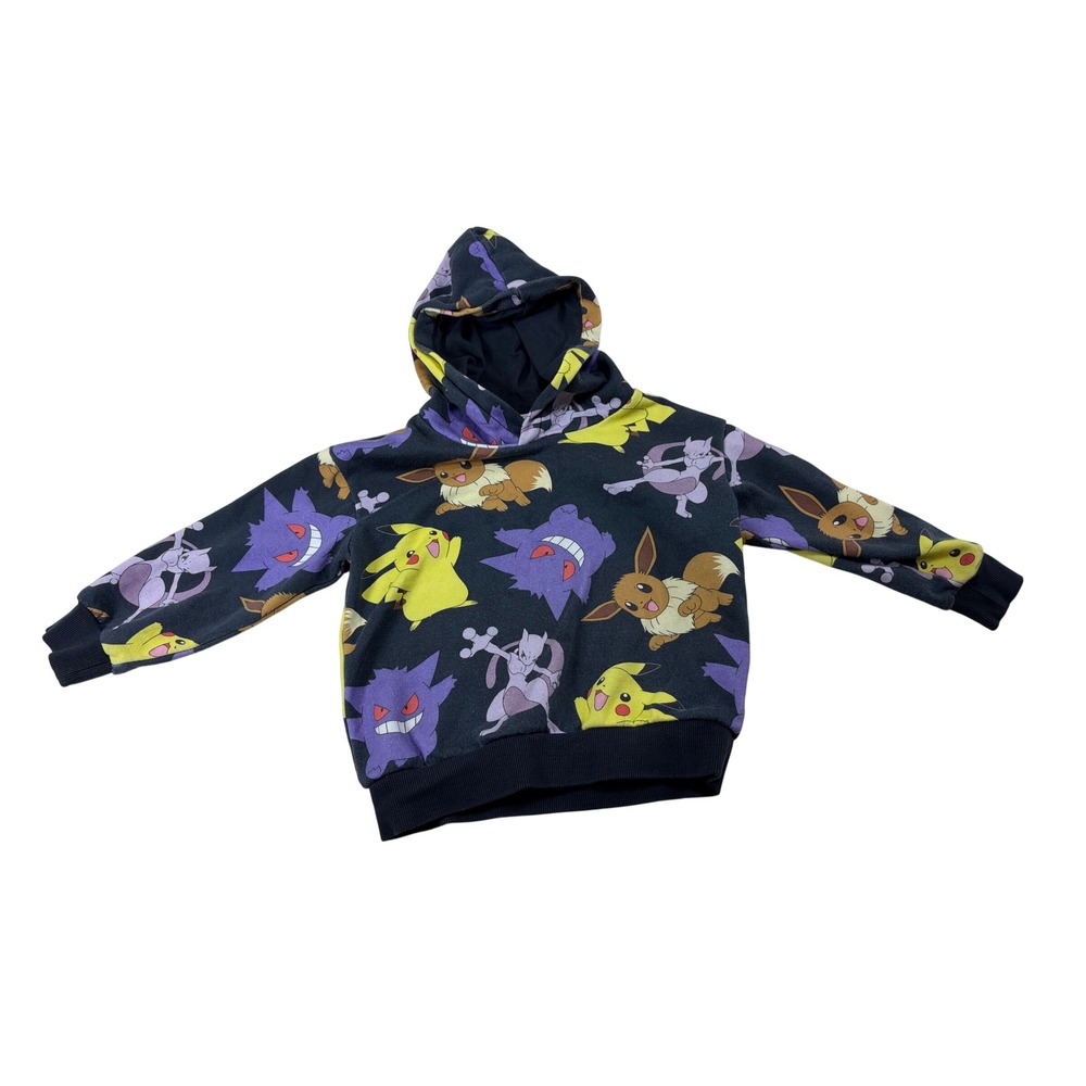 HM Pokemon Hoodie Kids Size 3-4T Pikachu Gengar Eevee Mewtwo All Over Print Gray